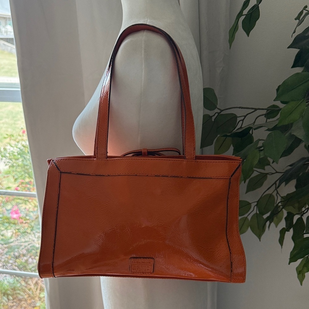 Liz Claiborne Orange Faux Leather Tote Bag - Picture 6 of 11